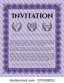 Violet Retro vintage invitation. With complex background. Money Pattern. Customizable, Easy to edit and change colors. 