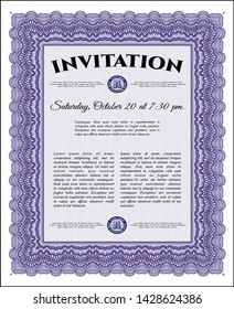 Violet Retro vintage invitation. Complex background. Vector illustration. Modern design. 