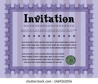 Violet Retro vintage invitation. With complex background. Money design. Customizable, Easy to edit and change colors. 