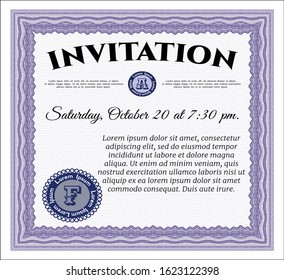 Violet Retro vintage invitation. With complex background. Artistry design. Vector illustration. 