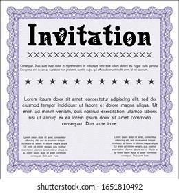 Violet Retro vintage invitation. With complex linear background. Nice design. Detailed. 