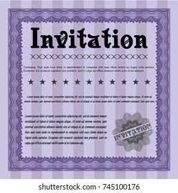 Violet Retro vintage invitation. With complex linear background. Customizable, Easy to edit and change colors. Cordial design. 