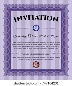 Violet Retro vintage invitation. Complex background. Customizable, Easy to edit and change colors. Money Pattern. 