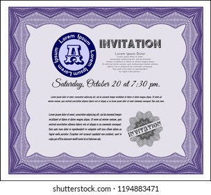 Violet Retro vintage invitation. Cordial design. Customizable, Easy to edit and change colors. Complex background. 
