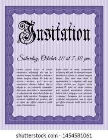 Violet Retro vintage invitation. Cordial design. With guilloche pattern and background. Customizable, Easy to edit and change colors. 
