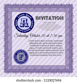 Violet Retro vintage invitation. Customizable, Easy to edit and change colors. With guilloche pattern. Excellent design. 