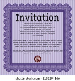 Violet Retro vintage invitation. Customizable, Easy to edit and change colors. With linear background. Lovely design. 
