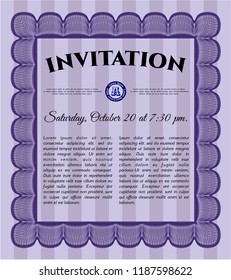 Violet Retro vintage invitation. Customizable, Easy to edit and change colors. With complex background. Money Pattern design. 