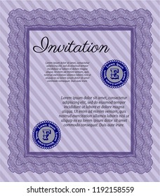 Violet Retro vintage invitation. Customizable, Easy to edit and change colors. With linear background. Nice design. 