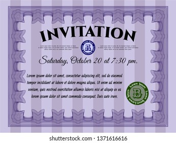 Violet Retro vintage invitation. Customizable, Easy to edit and change colors. With background. Elegant design. 