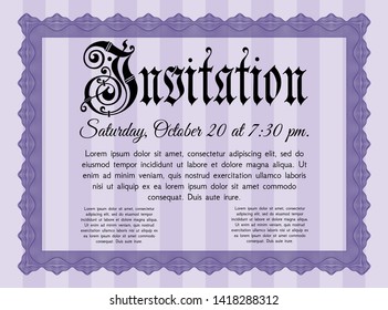 Violet Retro vintage invitation. Customizable, Easy to edit and change colors. With great quality guilloche pattern. Retro design. 