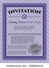 Violet Retro vintage invitation. Customizable, Easy to edit and change colors. With linear background. Cordial design. 