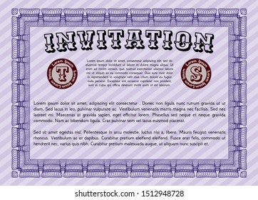 Violet Retro vintage invitation. Customizable, Easy to edit and change colors. Printer friendly. Good design. 
