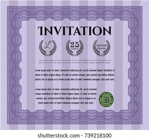 Violet Retro vintage invitation. Customizable, Easy to edit and change colors. With linear background. Money style design. 