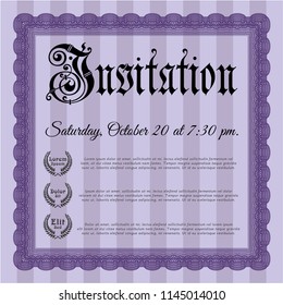 Violet Retro vintage invitation. Detailed. With guilloche pattern. Money Pattern design. 