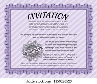 Violet Retro vintage invitation. Detailed. With complex linear background. Artistry design. 