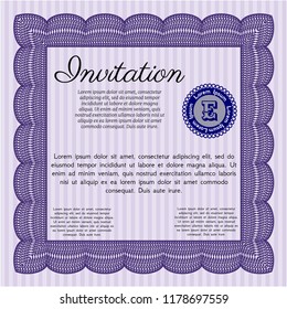 Violet Retro vintage invitation. Detailed. With guilloche pattern and background. Perfect design. 