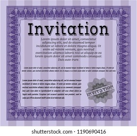 Violet Retro vintage invitation. Detailed. With guilloche pattern. Retro design. 