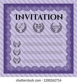 Violet Retro vintage invitation. Detailed. Printer friendly. Cordial design. 