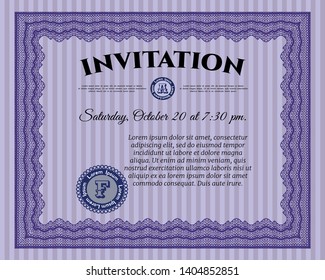Violet Retro vintage invitation. Detailed. With complex background. Perfect design. 