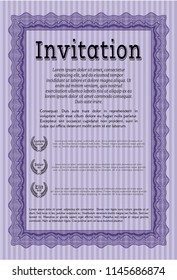 Violet Retro vintage invitation. Easy to print. Detailed. Beauty design. 