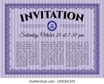 Violet Retro vintage invitation. Easy to print. Elegant design. Detailed. 