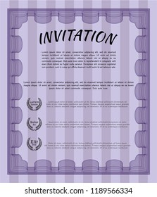 Violet Retro vintage invitation. Elegant design. With guilloche pattern. Vector illustration. 