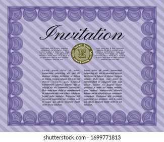 Violet Retro vintage invitation. Excellent design. Detailed. With linear background. 