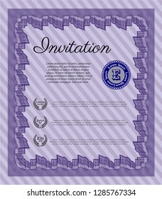 Violet Retro vintage invitation. Good design. With great quality guilloche pattern. Customizable, Easy to edit and change colors. 