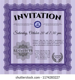 Violet Retro vintage invitation. With great quality guilloche pattern. Detailed. Perfect design. 