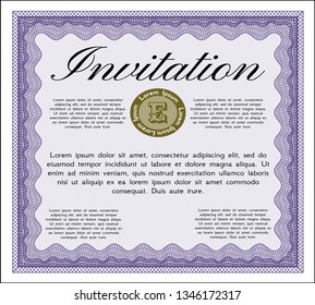 Violet Retro vintage invitation. With great quality guilloche pattern. Customizable, Easy to edit and change colors. Money Pattern. 