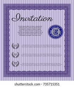 Violet Retro vintage invitation. With great quality guilloche pattern. Sophisticated design. Customizable, Easy to edit and change colors. 