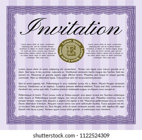 Violet Retro vintage invitation. With guilloche pattern. Elegant design. Detailed. 