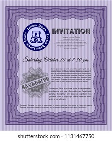 Violet Retro vintage invitation. With guilloche pattern. Money Pattern. Customizable, Easy to edit and change colors. 