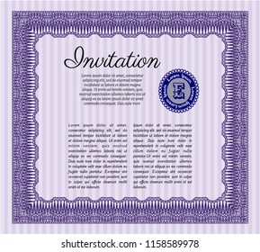 Violet Retro vintage invitation. With guilloche pattern. Money Pattern design. Vector illustration. 