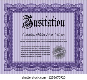 Violet Retro vintage invitation. With guilloche pattern and background. Detailed. Money Pattern. 