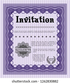 Violet Retro vintage invitation. With guilloche pattern. Vector illustration. Money Pattern design. 