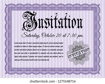 Violet Retro vintage invitation. With guilloche pattern and background. Lovely design. Customizable, Easy to edit and change colors. 