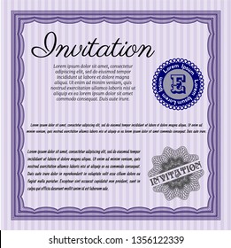Violet Retro vintage invitation. With guilloche pattern. Detailed. Excellent design. 