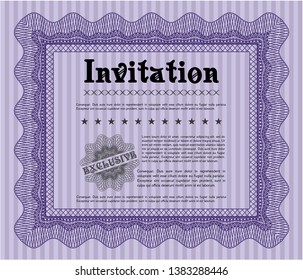 Violet Retro vintage invitation. With guilloche pattern. Superior design. Customizable, Easy to edit and change colors. 