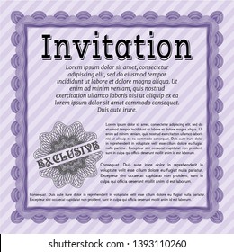 Violet Retro vintage invitation. With guilloche pattern and background. Money style design. Customizable, Easy to edit and change colors. 