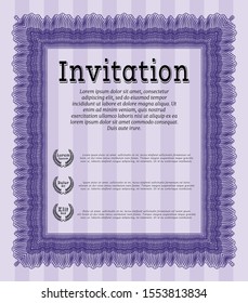 Violet Retro vintage invitation. With guilloche pattern. Customizable, Easy to edit and change colors. Modern design. 