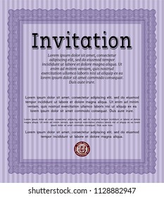 Violet Retro vintage invitation. With linear background. Perfect design. Vector illustration. 