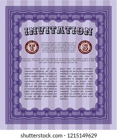 Violet Retro vintage invitation. With linear background. Detailed. Modern design. 