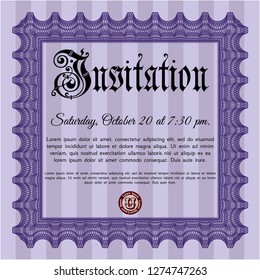 Violet Retro vintage invitation. With linear background. Money Pattern design. Vector illustration. 