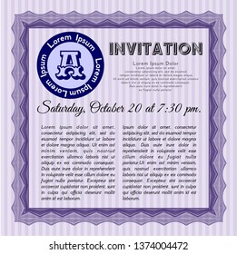 Violet Retro vintage invitation. With linear background. Vector illustration. Perfect design. 