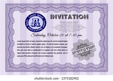Violet Retro vintage invitation. With linear background. Vector illustration. Artistry design. 