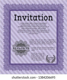 Violet Retro vintage invitation. With linear background. Vector illustration. Nice design. 