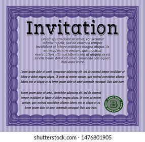 Violet Retro vintage invitation. With linear background. Good design. Vector illustration. 