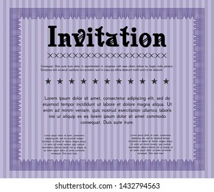 Violet Retro vintage invitation. Modern design. With complex linear background. Customizable, Easy to edit and change colors. 